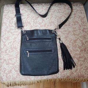 Black leather messenger cross body bag